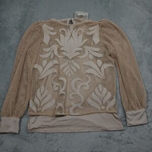 Cupio Top Womens Large Brown‎ Lace Knit Cami Long Sleeve NWT